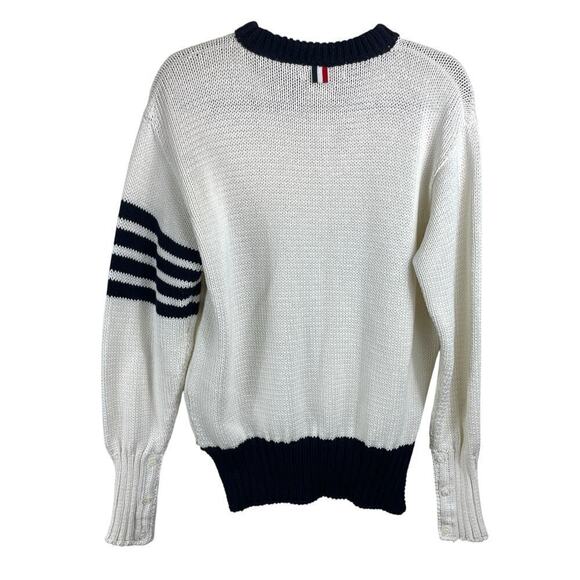 Thom Browne Cotton Jersey Pocket 4-Bar Stripe Crew Neck Sweater White Size S - Picture 8 of 8
